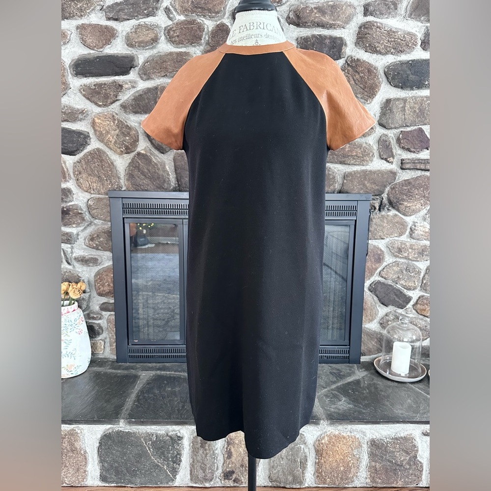 Ralph Lauren Black Label Silk Dress w/ Lambskin Sleeves - Size Large